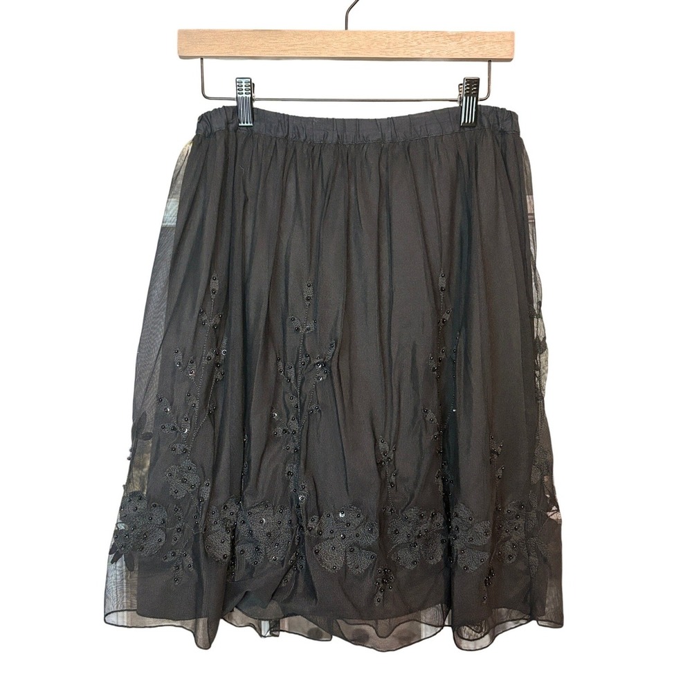 Paper Doll Black Tulle Beaded Floral Embroidered Skirt Large Whimsigoth Romantic
